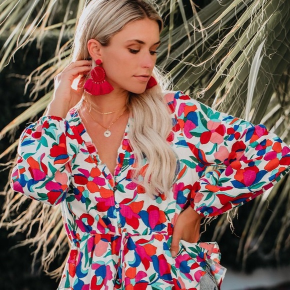 Seed Bead Open Circle Fan Drop-Post Earrings NWOT - Picture 2 of 8